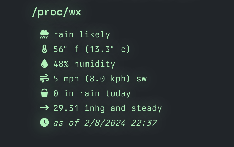 Groovy styled weather displayed on my profile page