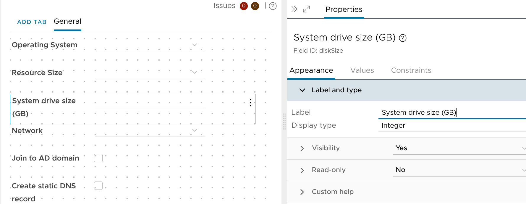 System drive size label