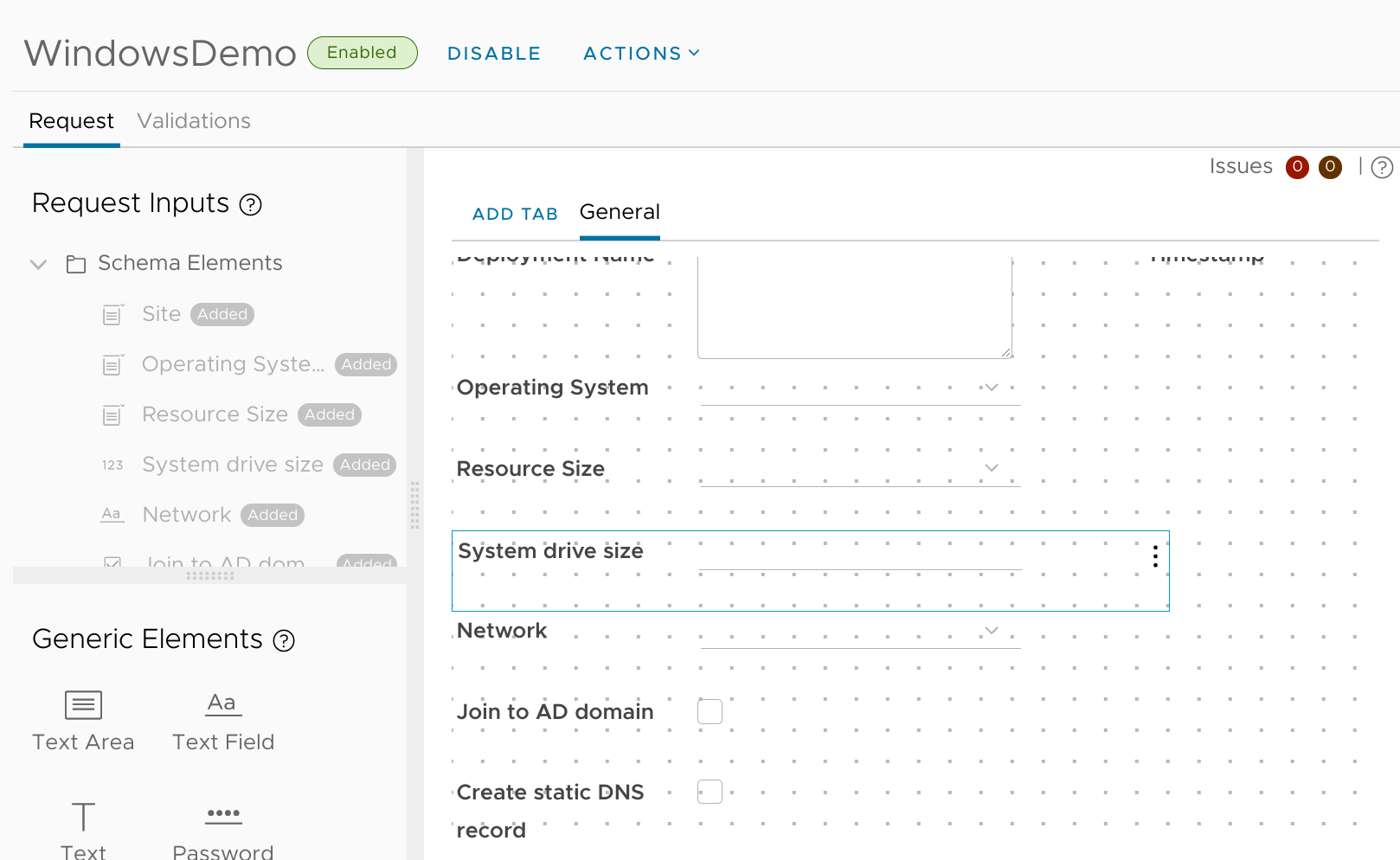 Placing the system drive size field on the canvas