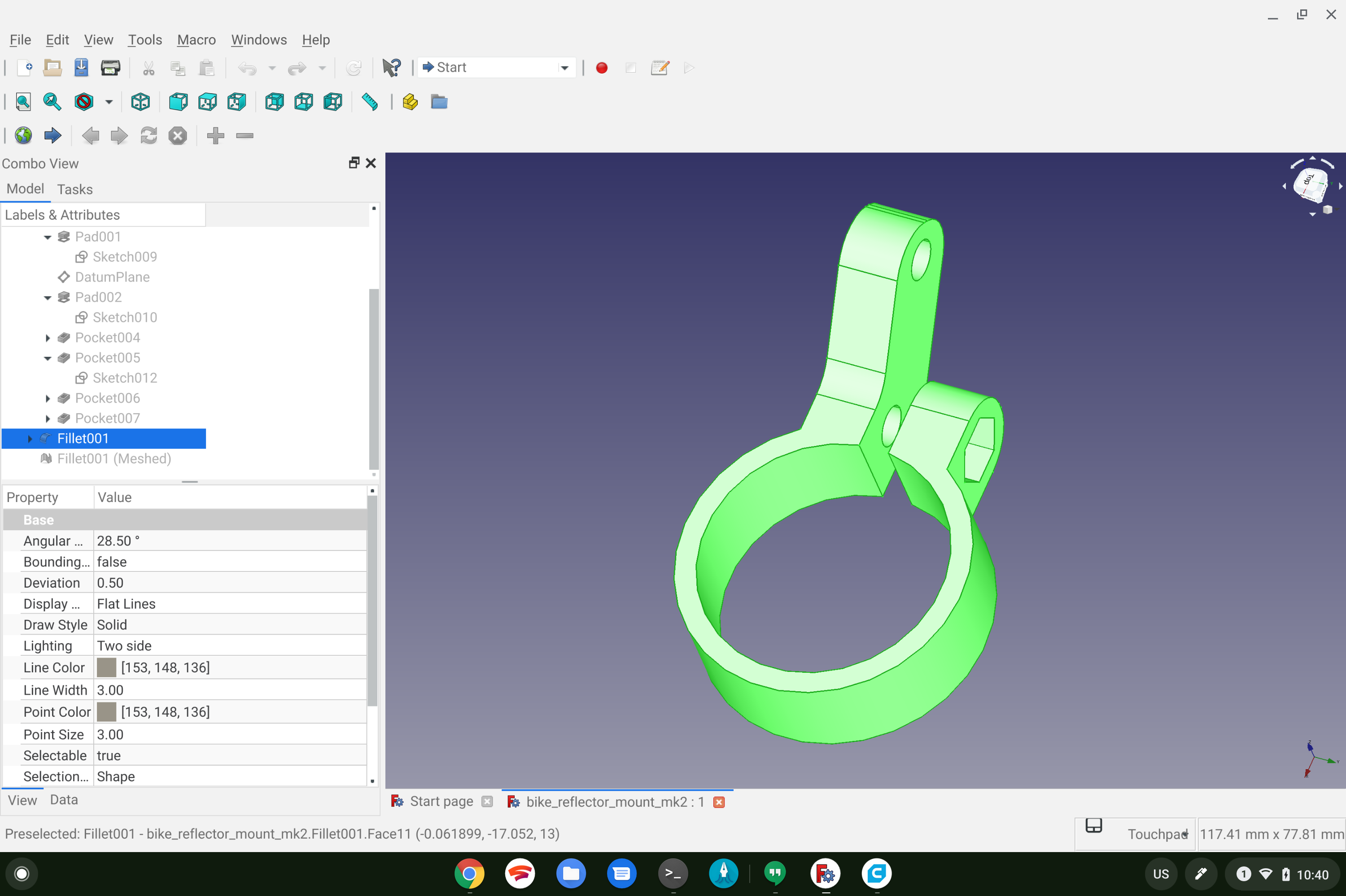 Screenshot of FreeCAD showing a 3d model being worked on