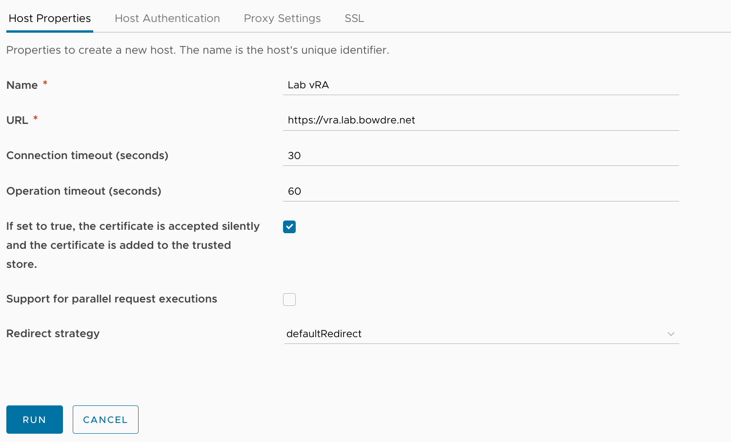 Add a REST host workflow - host properties