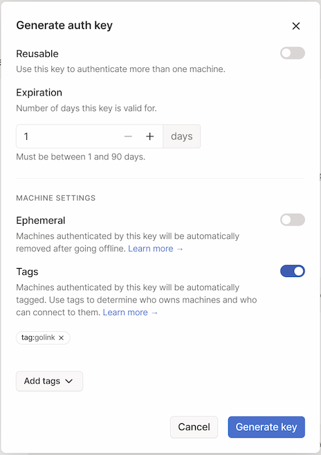 Creating a new auth key