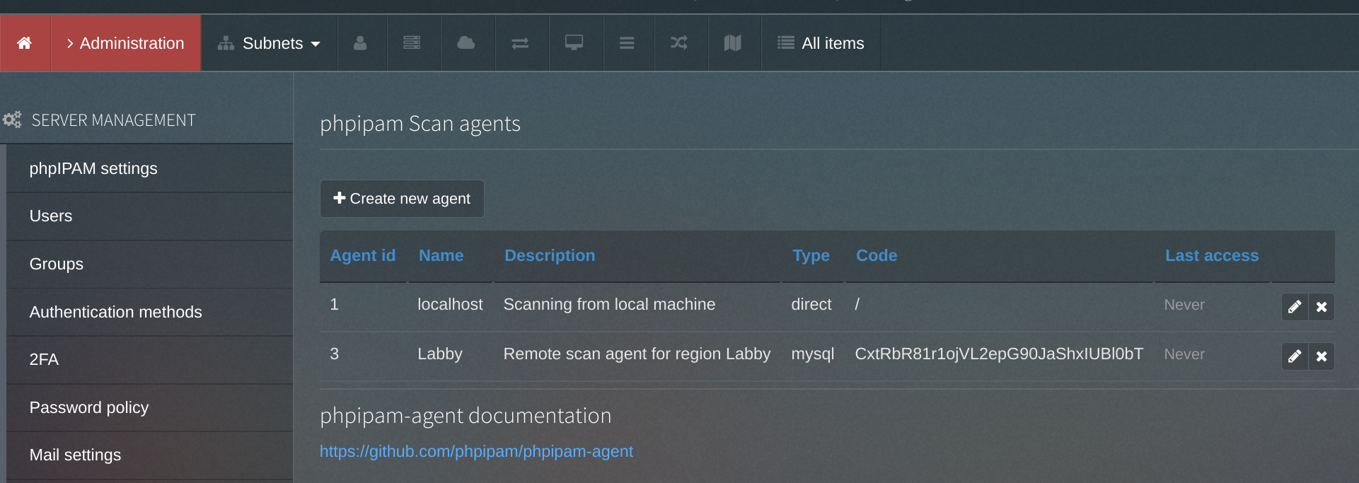 New agent config