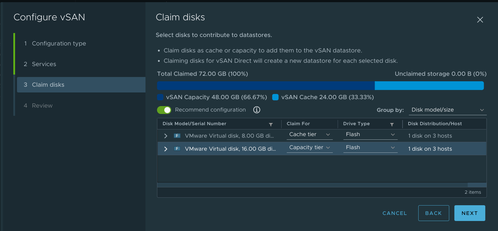 Configuring vSAN