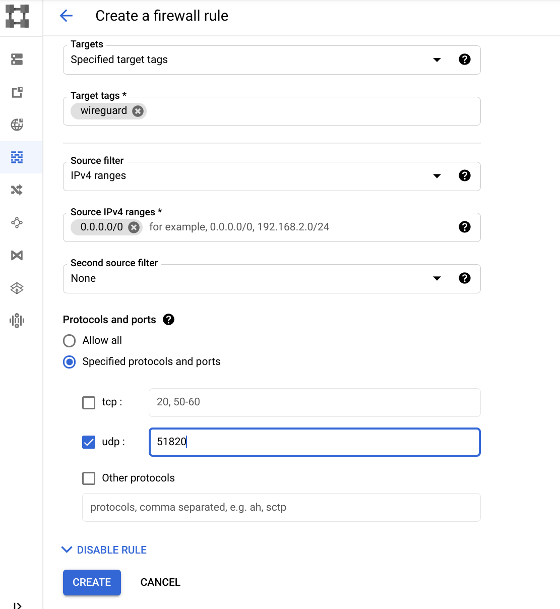 Firewall rule creation