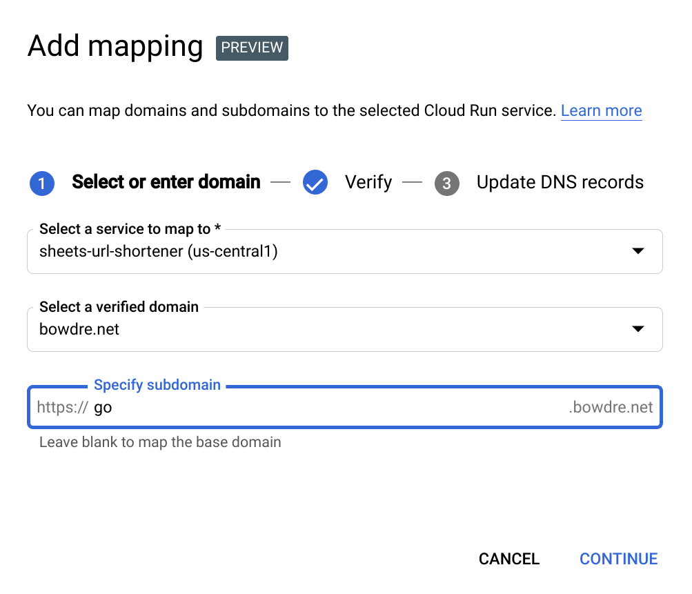 Adding a domain mapping