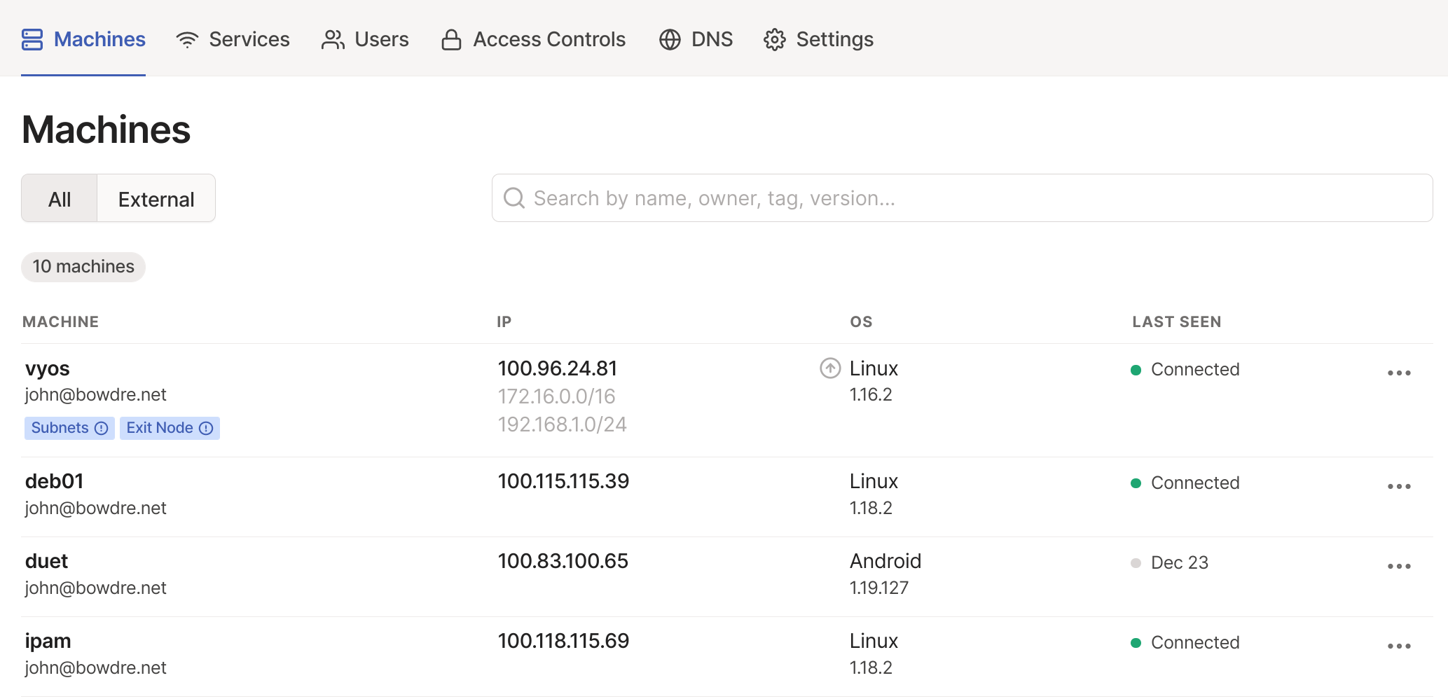 Tailscale admin console