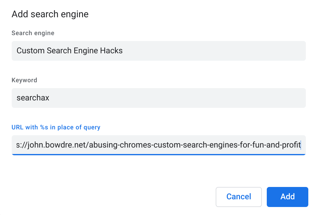 Custom search shortener