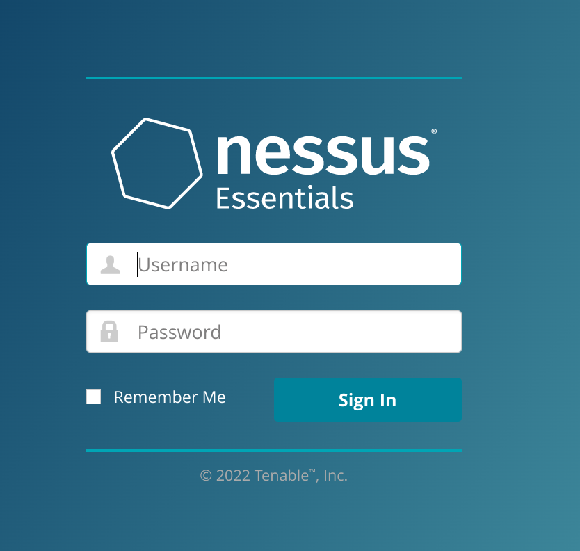 Nessus login screen