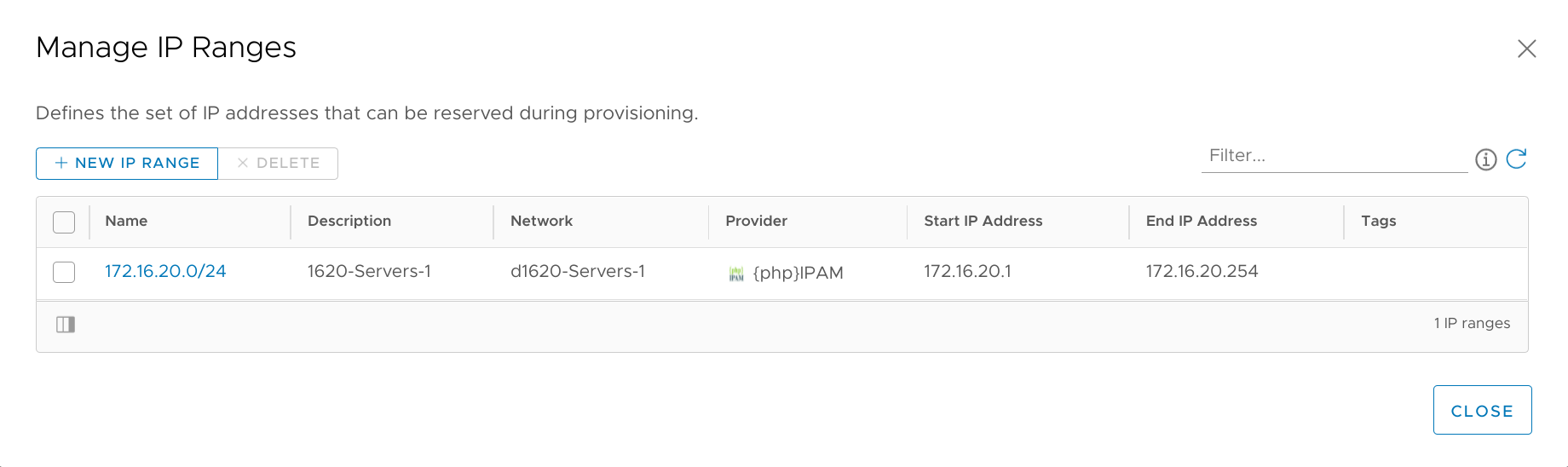 IP Range bound to a network