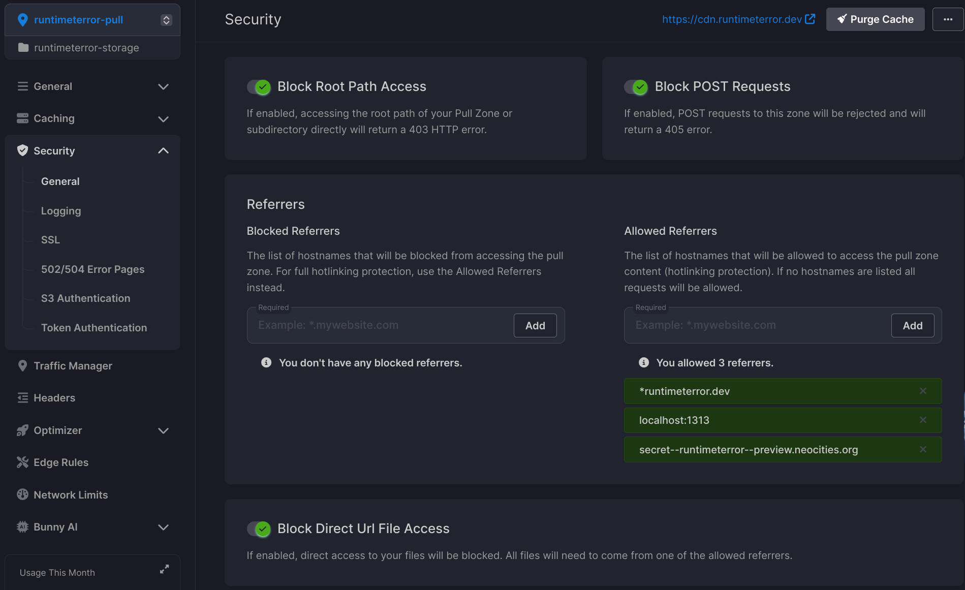 Bunny CDN security configuration