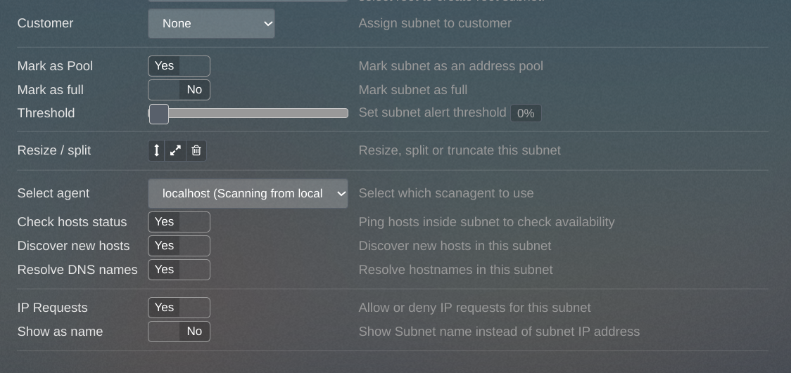 Subnet options