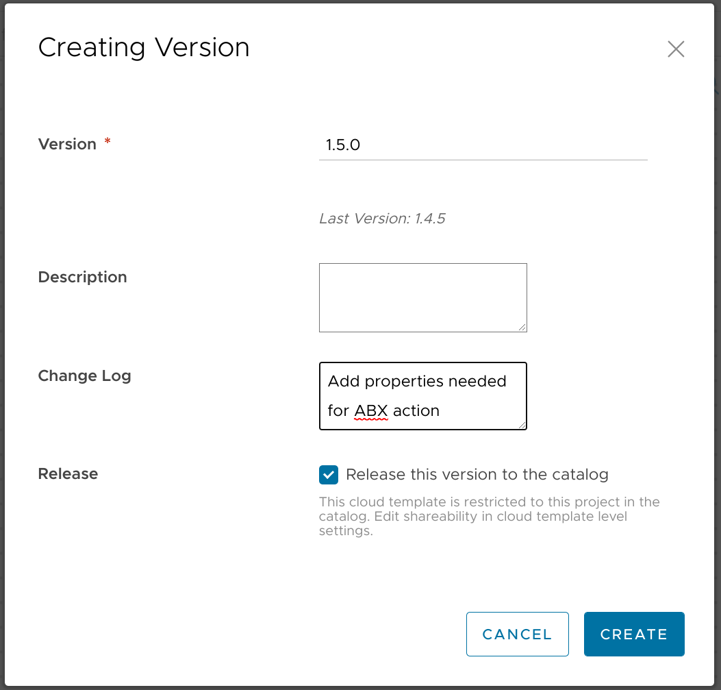 Releasing a new version of a Cloud Assembly template