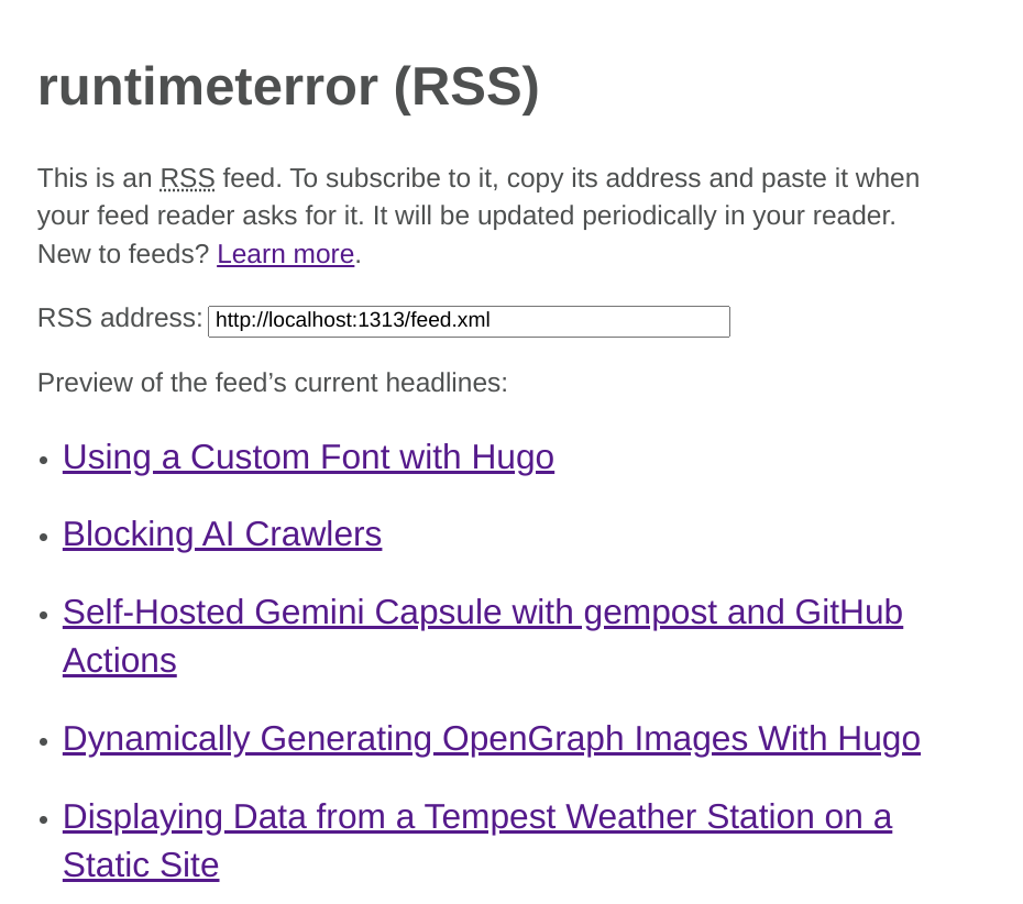 A very bright white (but styled) RSS page