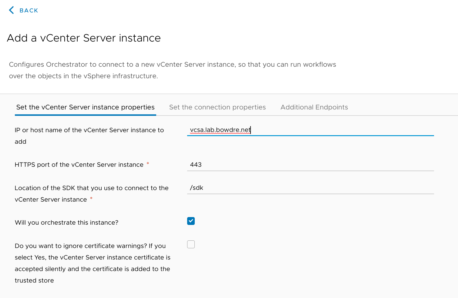 Add a vCenter Server instance - vCenter properties