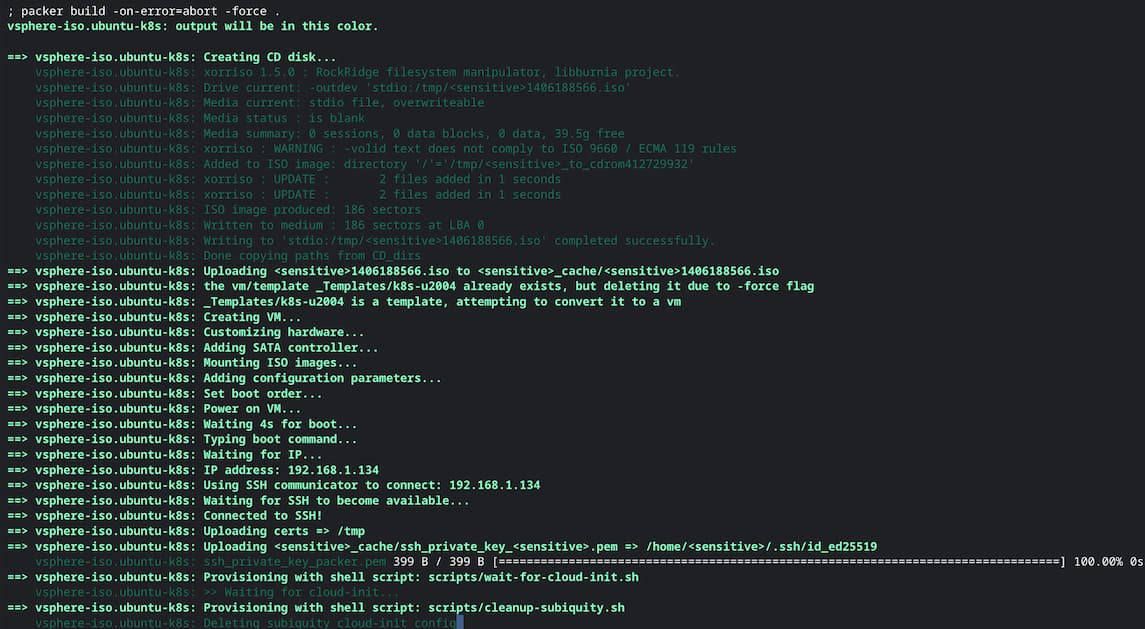 Packer build session in the terminal