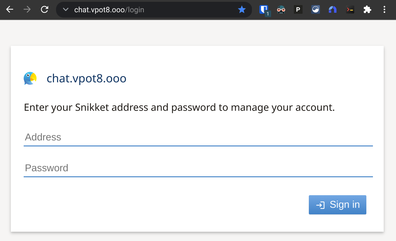 Snikket login page