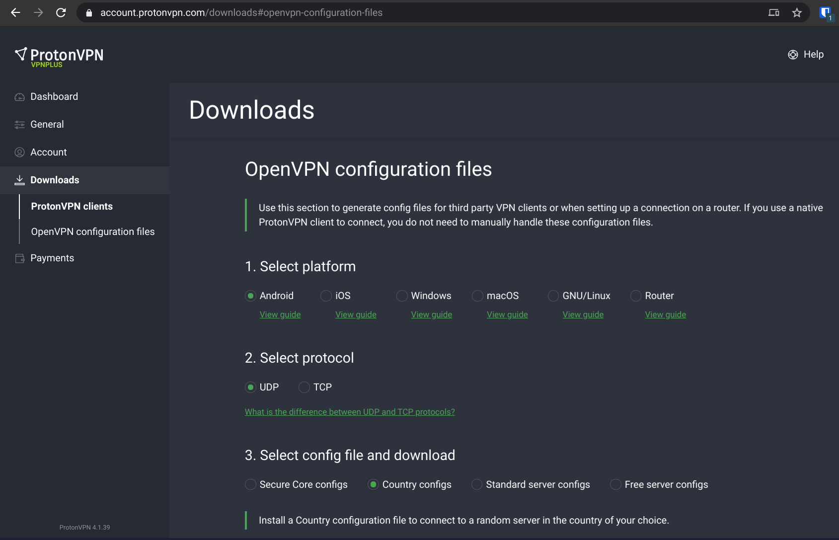 Client config download page