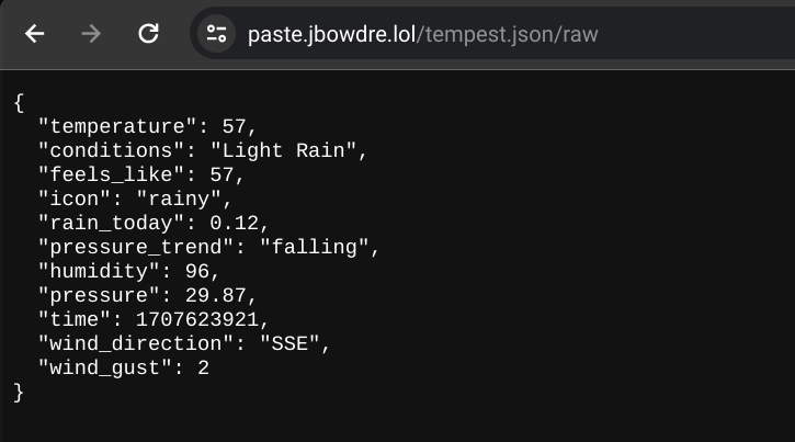 Plaintext weather data in JSON format