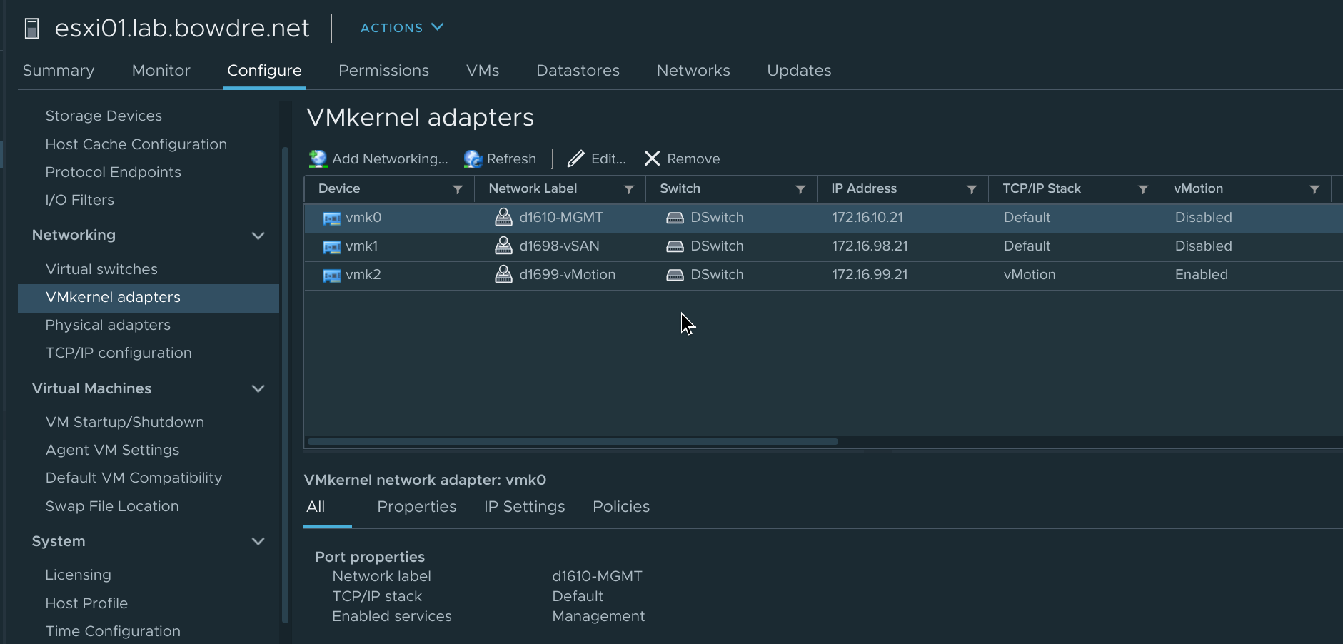 ESXi vmkernel interfaces