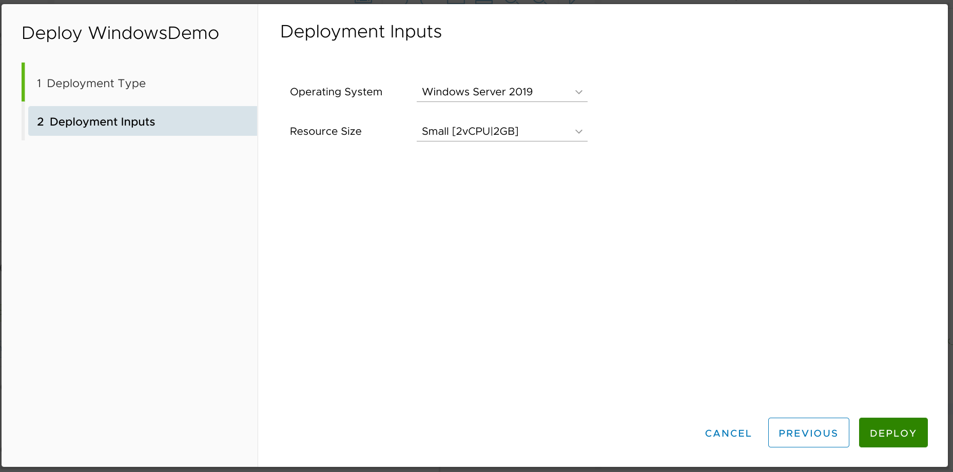 Deployment inputs