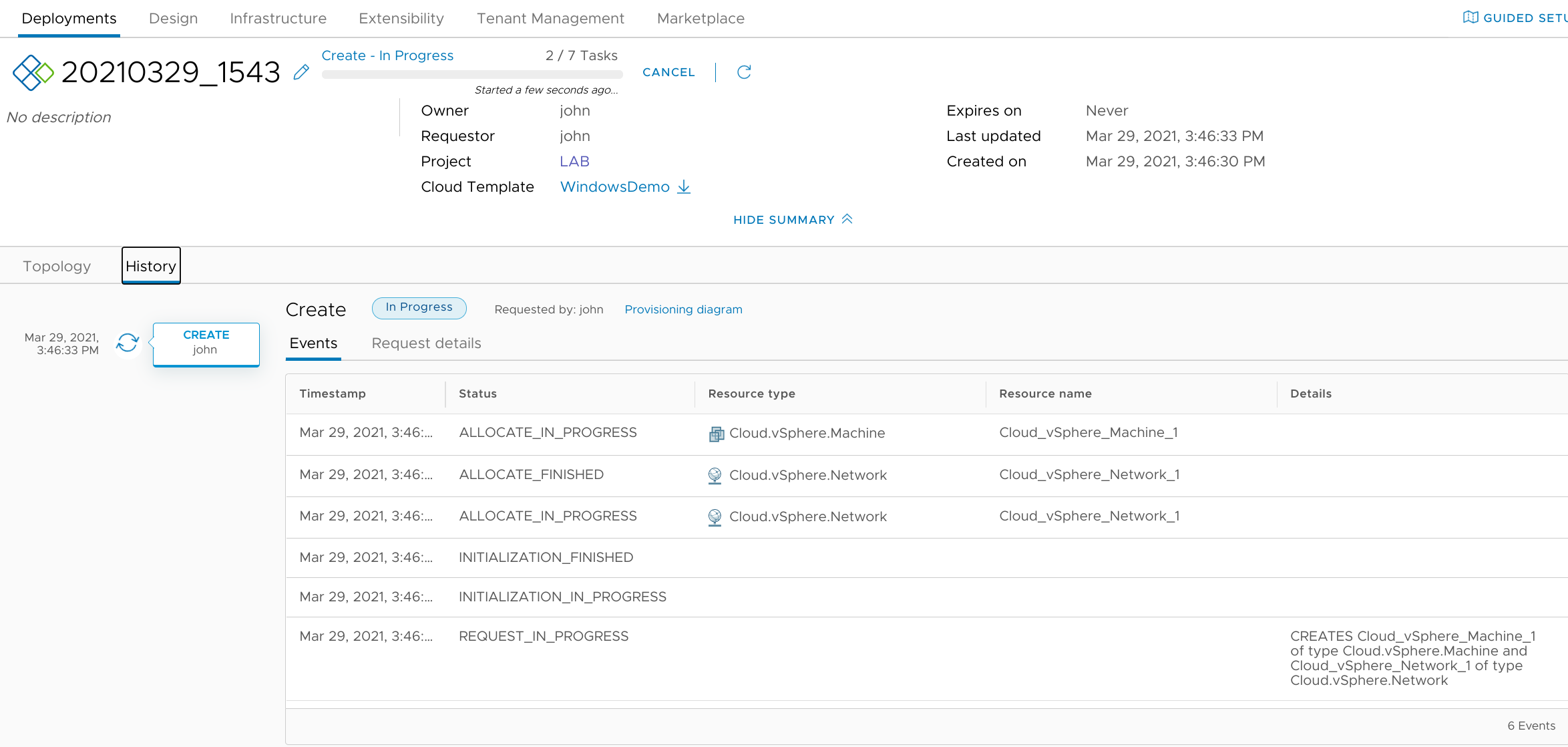 Deployment history