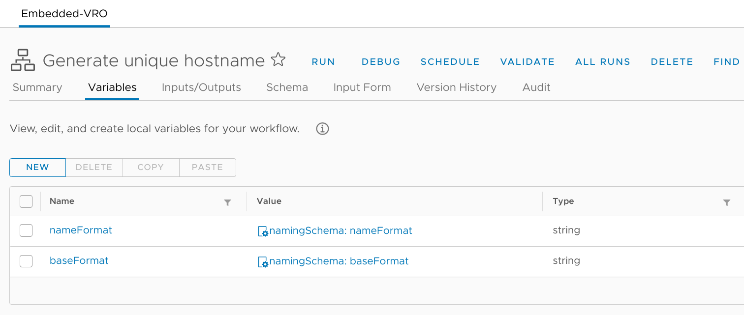 Configuration variables added to the workflow