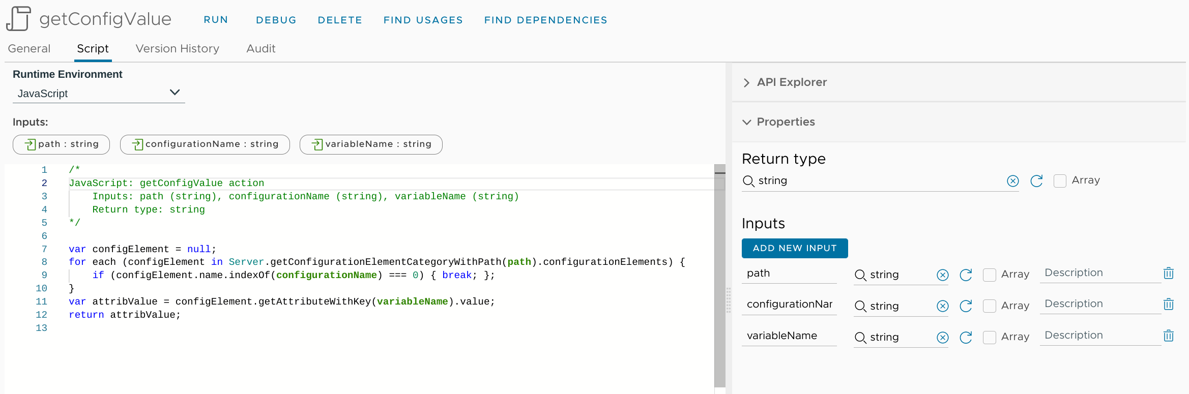 getConfigValue action