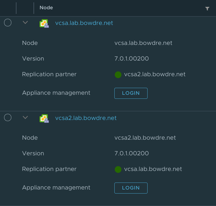 Viewing replication status of linked vCenters