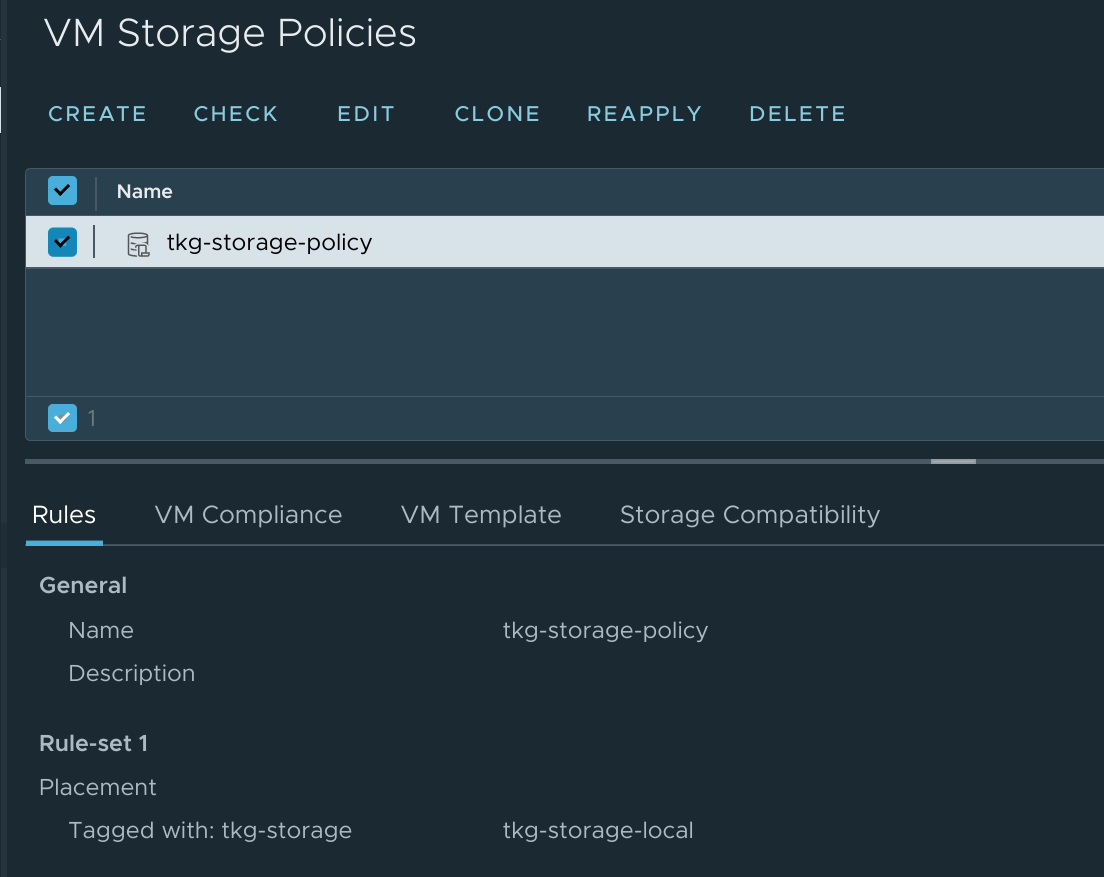 My Tanzu storage policy