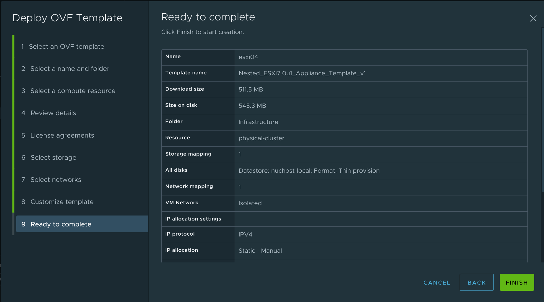 Deploying the nested ESXi OVF