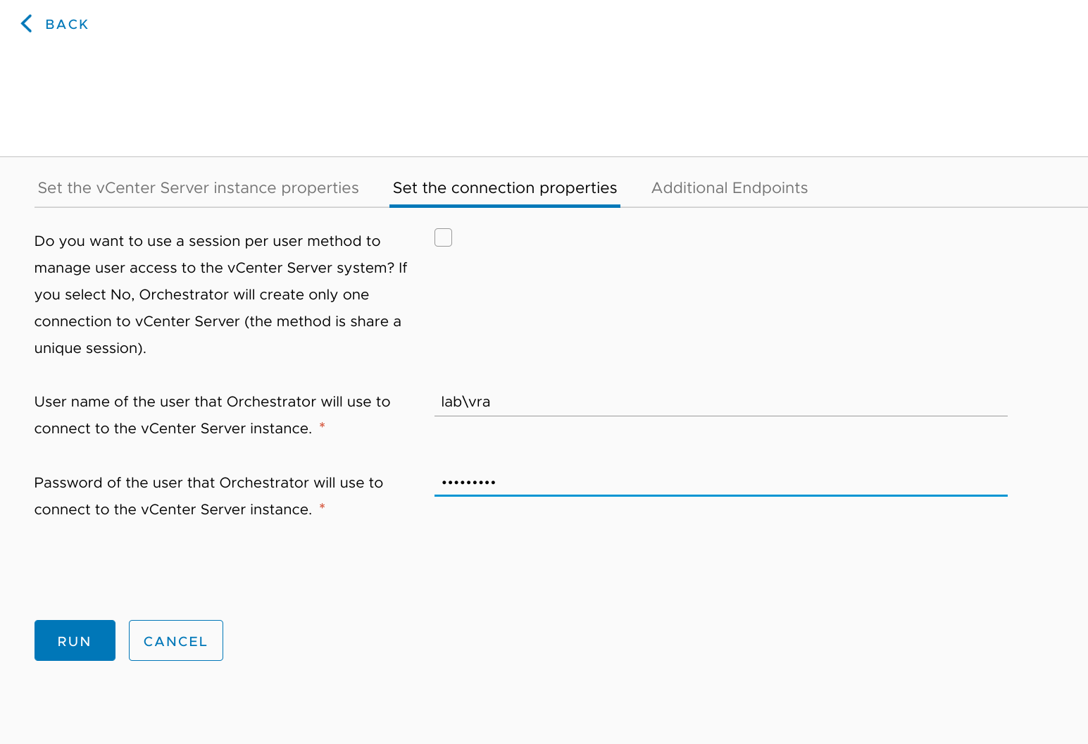 Add a vCenter Server instance - Connection properties