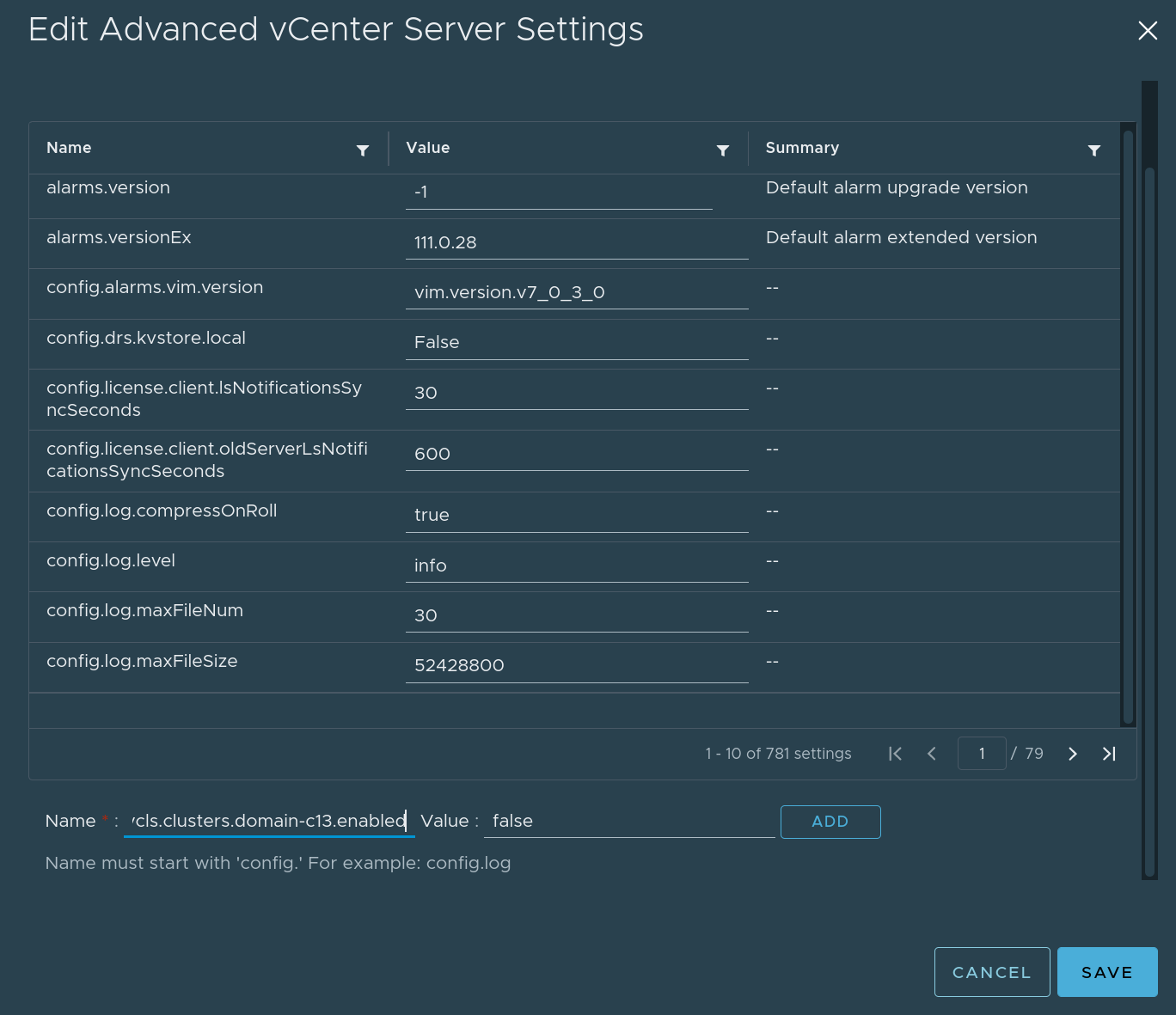 Adding the advanced setting