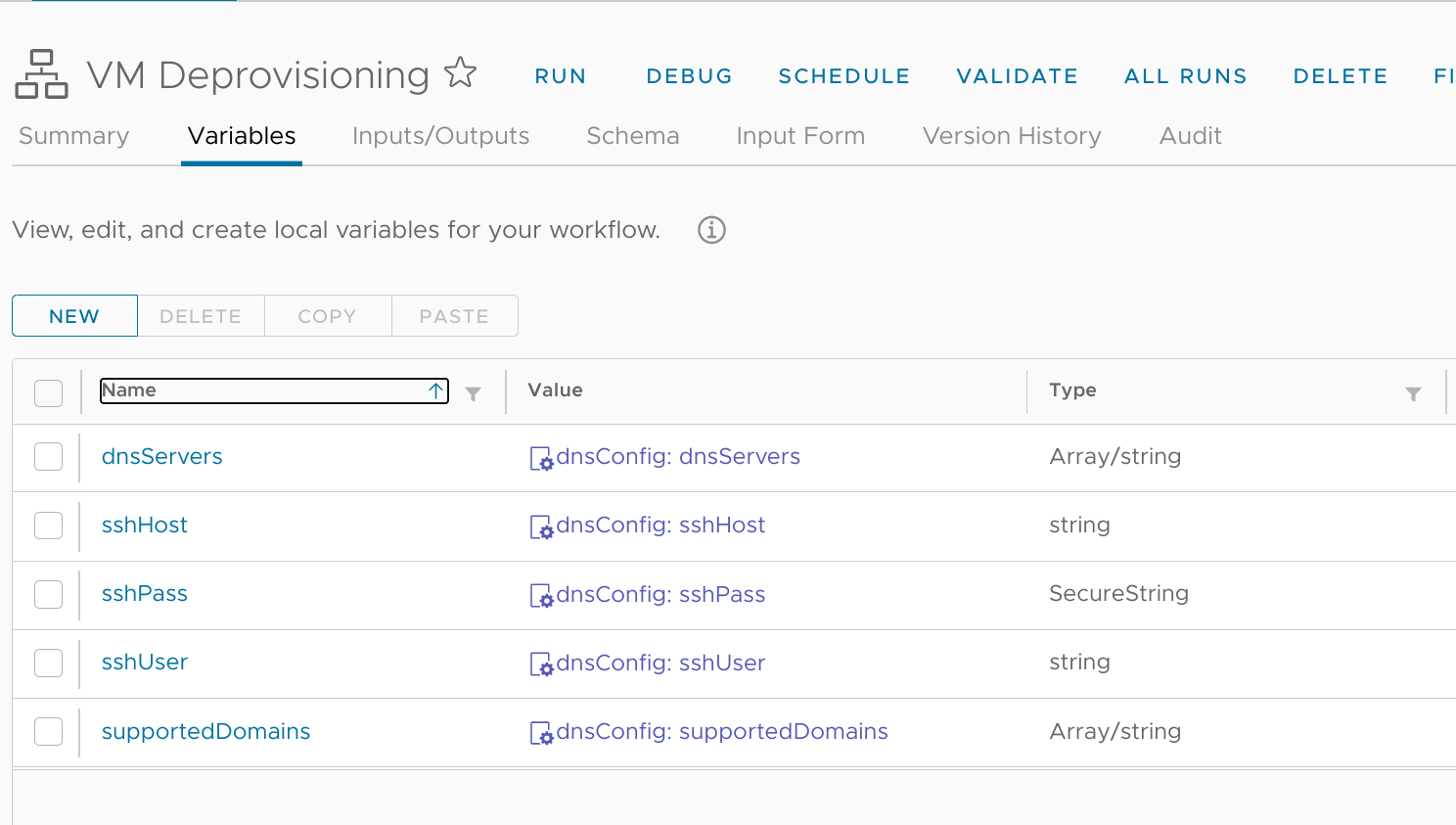 Workflow variables