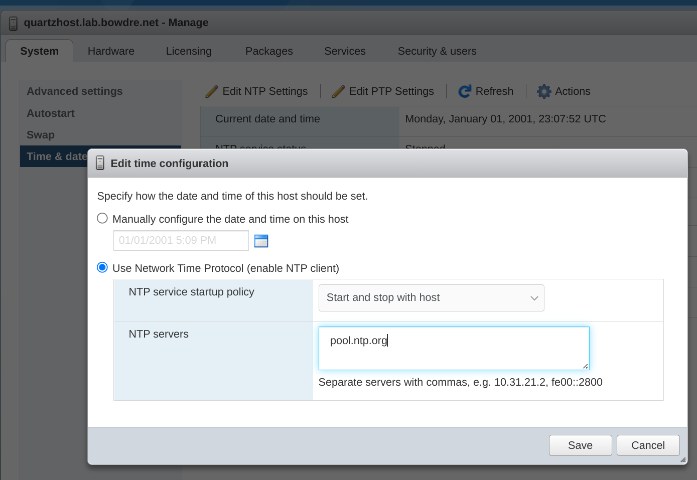 NTP configuration