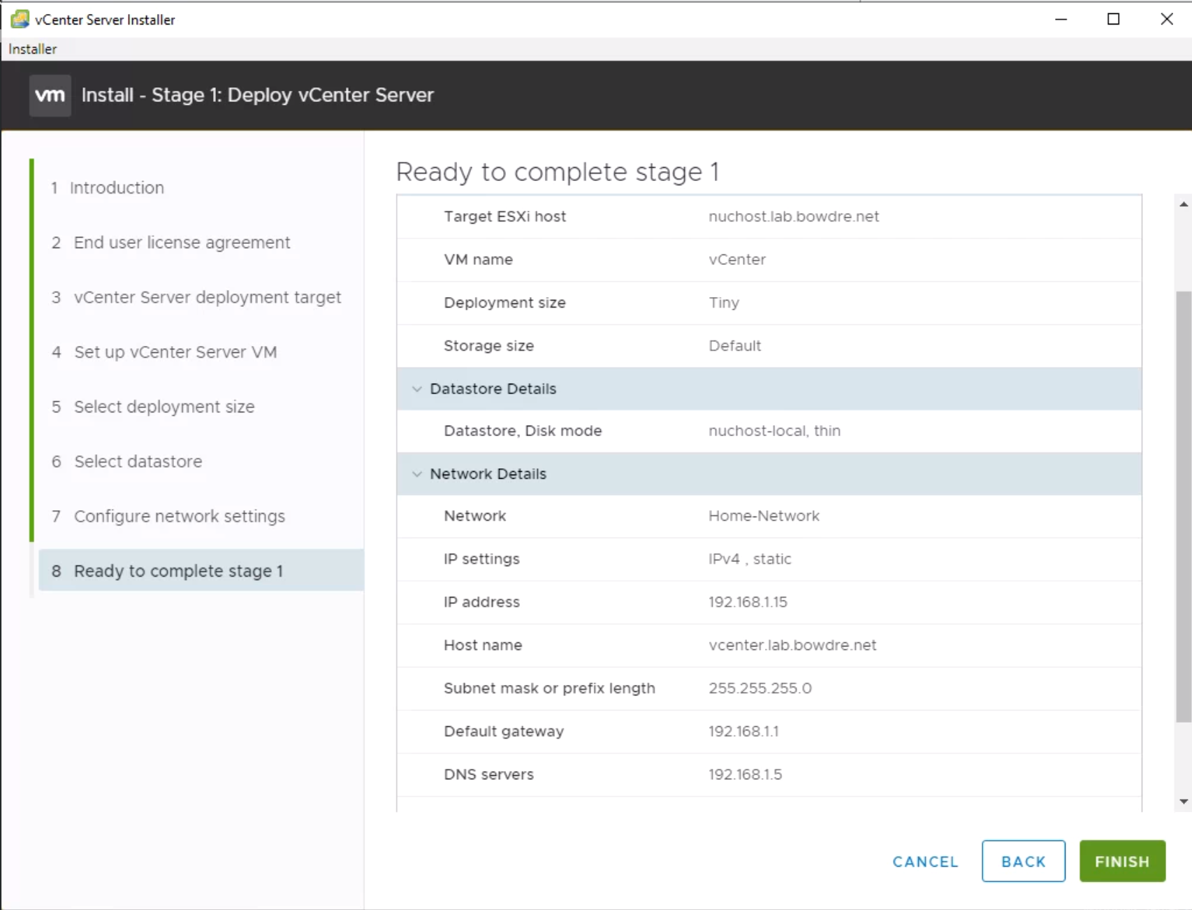 vCenter deployment process