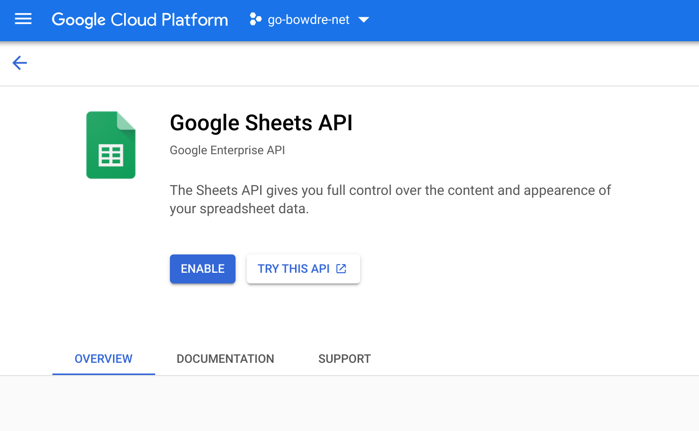 Enabling Sheets API