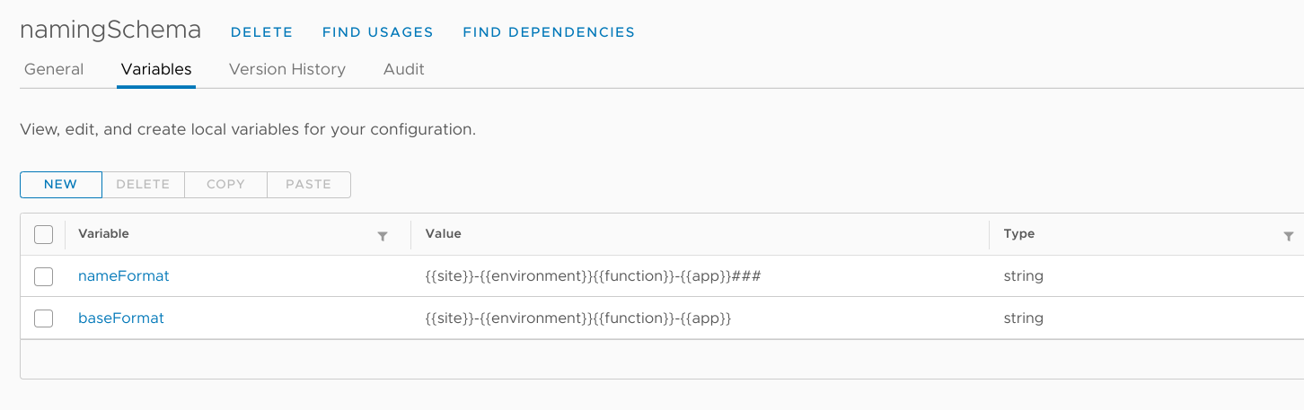 The namingSchema configuration