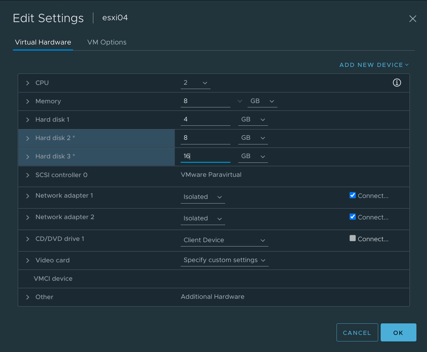 OVF storage configuration